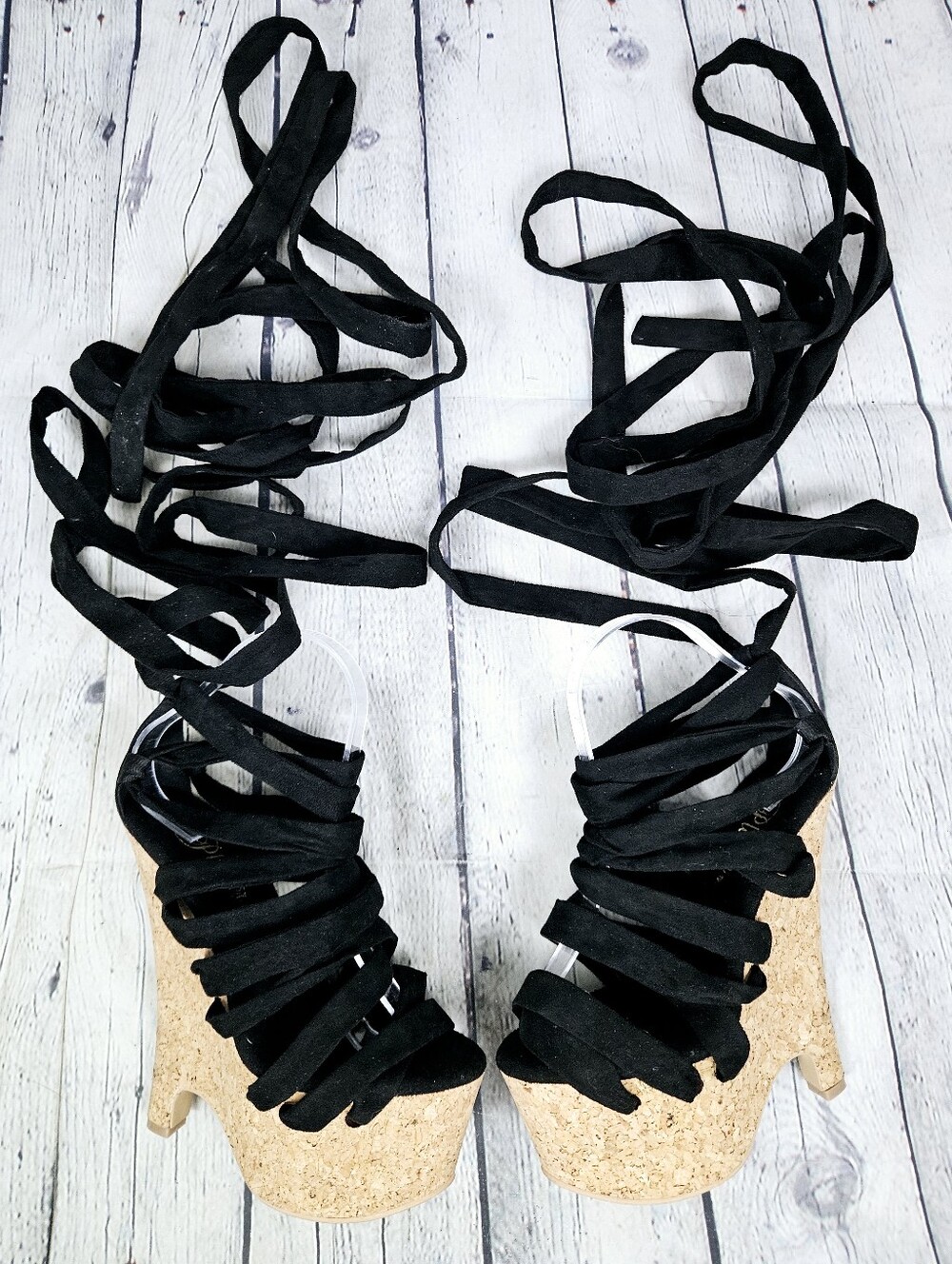 PLEASER | Beau platform wedge cork knee high lace-up pole dancer performer shoes
